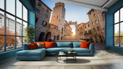 street view of san gimignano medieval town, Italy Wall mural