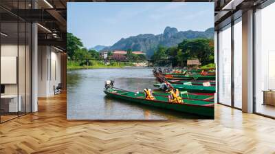 views of nam song river and vang vieng town at background, laos  Wall mural