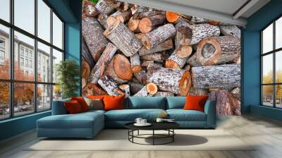 pile of firewood in a garden in Sweden Wall mural