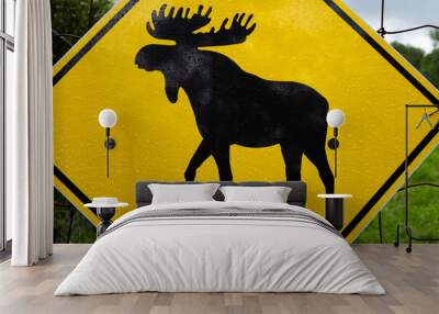 View of a moose warning road sign in Canada Wall mural