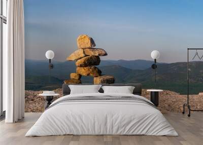 View of an Inukshuk at the summit of 