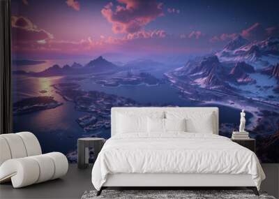 beautiful mountain landscape by the water at sunset Wall mural