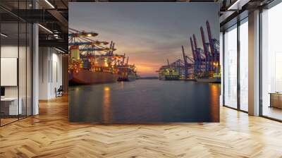 container terminal in the evening in hamburg harbor  Wall mural