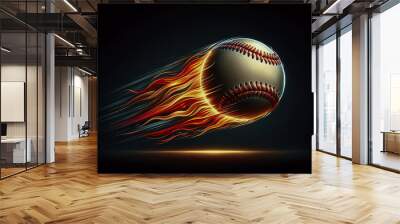 flying baseball with flames Wall mural