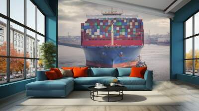 Huge container ship in the port of Hamburg  Wall mural