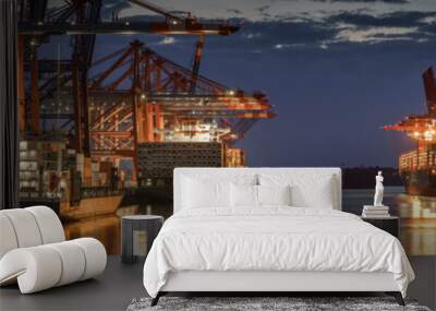 Industrial panorama in hamburg at night Wall mural