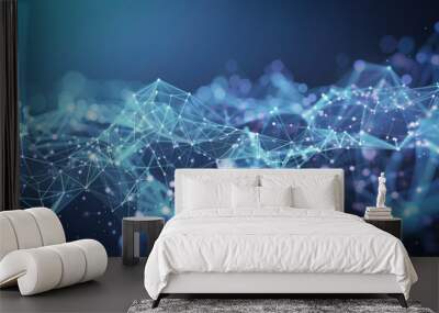 low poly wireframe blue background  Wall mural