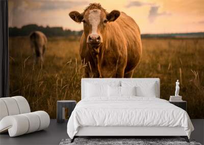 Cow in sunset Wall mural