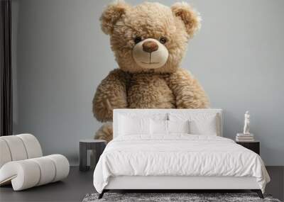 Adorable Teddy Bear Standing Alone on a White Background, Cute and Classic Stuffed Animal Wall mural