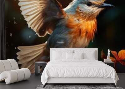 Bird in motion an impressionist journey of colors and light in nature, generative IA Wall mural