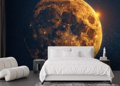 Majestic Scene: A Large Full Moon Illuminating the Night Sky with Celestial Beauty Wall mural