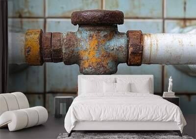 Rusty Water Pipe on White Urinal Offers Unique Copy Space for Creative Text Ideas Wall mural