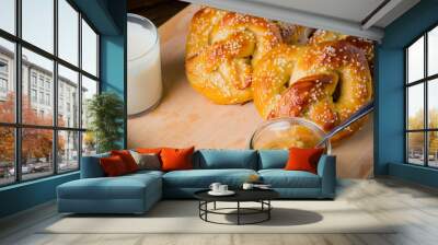 delicious and tasty sweet and salty homemade soft pretzels Wall mural