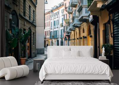 A colorful cobblestone street in Brera, Milan, Italy. Wall mural