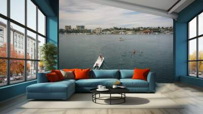 Boats in the harbor, seen from the Via Lido Bridge, in Newport B Wall mural