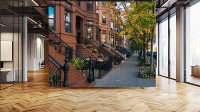 Brownstones and autumn color in Park Slope, Brooklyn, New York City Wall mural