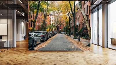 Brownstones and fall color in Brooklyn Heights, New York City Wall mural