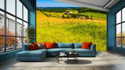 Country road and view of farm fields and rolling hills in York C Wall mural