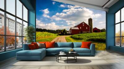 Driveway and red barn in rural York County, Pennsylvania. Wall mural