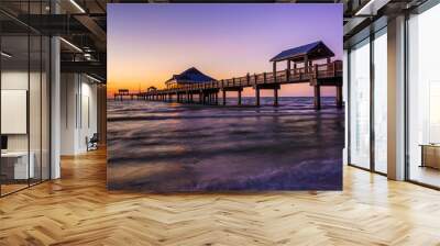 Fishing pier in the Gulf of Mexico at sunset,  Clearwater Beach, Wall mural