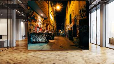 Graffiti Alley at night, in the Fashion District of Toronto, Ont Wall mural