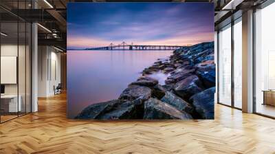 Long exposure of a jetty and the Chesapeake Bay Bridge, from San Wall mural