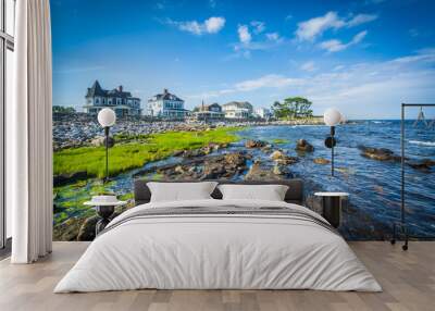 rocky coast and beachfront homes at concord point, in rye, new h Wall mural