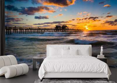 Sunset over the fishing pier and Gulf of Mexico in Naples, Flori Wall mural