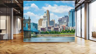 The Cincinnati skyline and Ohio River, seen from Covington, Kentucky. Wall mural