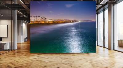 View of the beach and Pacific Ocean at night, from Balboa Pier i Wall mural