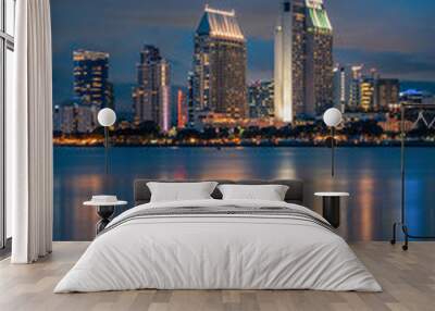 View of the downtown San Diego skyline at night, from Coronado, California Wall mural