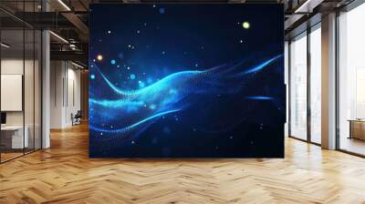 Abstract Blue Wave with Glowing Particles Wall mural