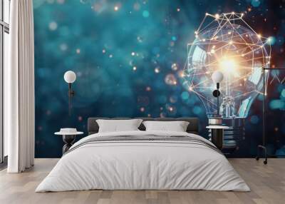 Glowing Light Bulb with Abstract Network Wall mural