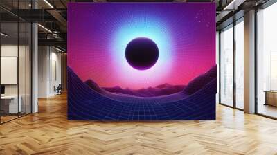 Retrofuturistic 80s Sci-Fi Landscape Wall mural