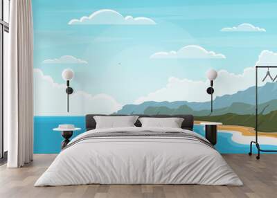 Beautiful Sea Panorama Beach Coast Bay Ocean Landscape Illustration Wall mural