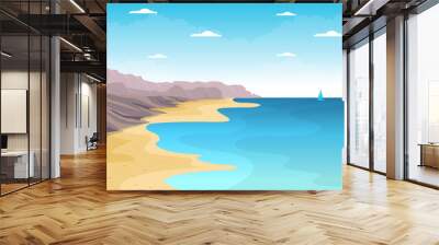 Beautiful Sea Panorama Beach Coast Bay Ocean Landscape Illustration Wall mural