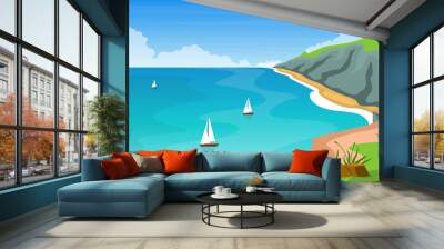 Beautiful Sea Panorama Beach Coast Bay Ocean Landscape Illustration Wall mural