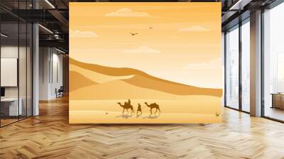 Camel Rider Crossing Vast Desert Hill Arabian Landscape Illustration Wall mural