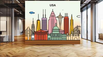 City in United States America Cityscape Skyline Illustration Wall mural