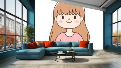 Cute Beautiful Young Girl Cartoon Character with Smiling Expression Wall mural