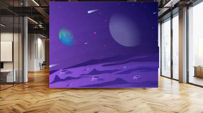 Landscape Surface of Planet Sky Space Science Fiction Fantasy Illustration Wall mural