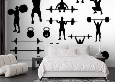 Weightlifting Weightlifter and Body Building Equipment Silhouette Wall mural