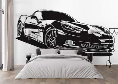 sport car z06 black and white illustration Wall mural