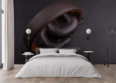 image of headphones leather background Wall mural