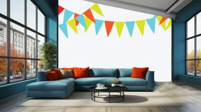 Festive flag garland vector illustration. Colorful paper bunting party flags isolated on white background.  Decorative colorful party pennants for birthday celebration, festival and fair decoration  Wall mural