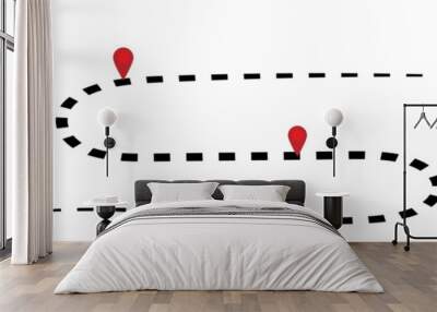 Route icon - two points with dotted path and location pin. Road map and journey route infographics template. Travel vector icon. Travel from start point and dotted line . vector illustration. eps10 Wall mural