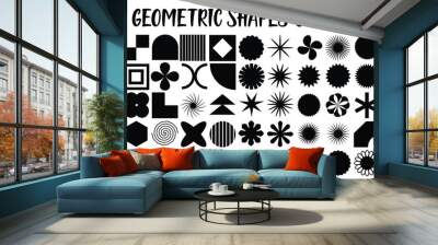 Set of geometric aesthetic abstract line frames and shapes with stars boho, brutalism, Y2K style. Geometric elements with sparkles for template design social media, poster, banner, logo,  Wall mural