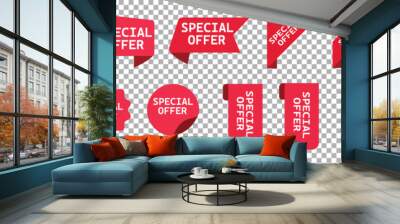 Set of special offer labels in red isolated on white background. Vector illustration Set of special offer labels and banners Vector special offer labels set, Set of vector stickers and ribbons 19 Wall mural