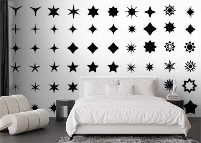 Twinkling stars. Sparkle star icons. Minimalist silhouette stars icon, twinkle star shape symbols. Modern geometric elements, shining star icons, abstract sparkle black silhouettes symbol vector set Wall mural