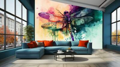 beautiful watercolor sketch of dragonfly. generative ai. Wall mural